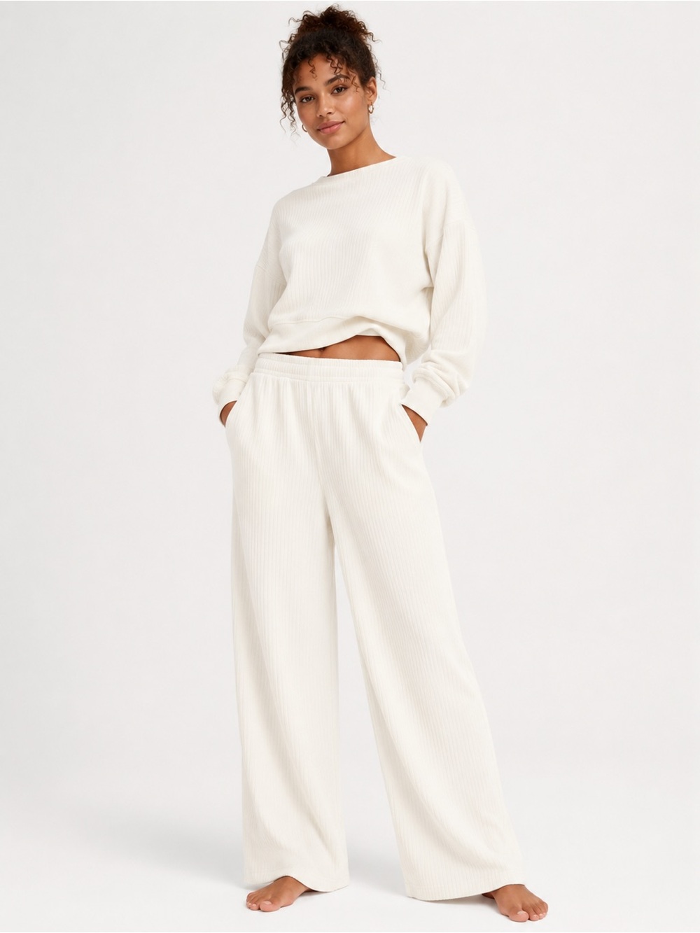 Old Navy Ribbed Wide Leg Lounge Pants Women’s Large Cream Cozy Pull On